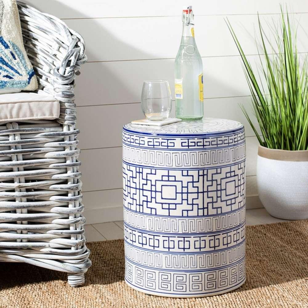 Safavieh - Parri Garden Stool - Blue - White - ACS4581A veiw 2