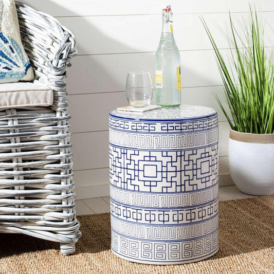 Safavieh - Parri Garden Stool - Blue - White - ACS4581A veiw 2