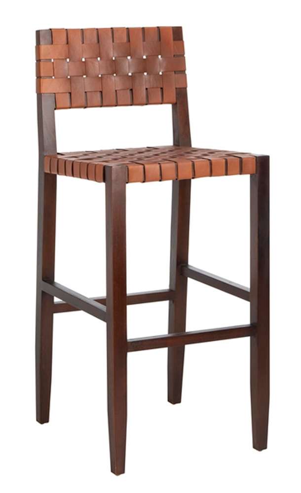Safavieh - Paxton Woven Leather Barstool - Cognac - Walnut - BST1002A veiw 4