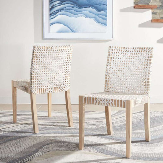 Safavieh - Tyria Leather Dining Chair - White - Natural (Set of 2) - DCH1203A-SET2 veiw 2