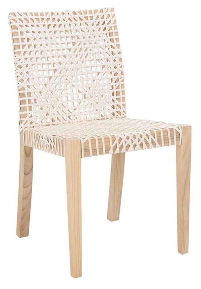 Safavieh - Tyria Leather Dining Chair - White - Natural (Set of 2) - DCH1203A-SET2 veiw 4