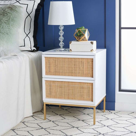 Safavieh - Zadie 2 Drw Rattan Nightstand - White - Gold - NST5007B veiw 2
