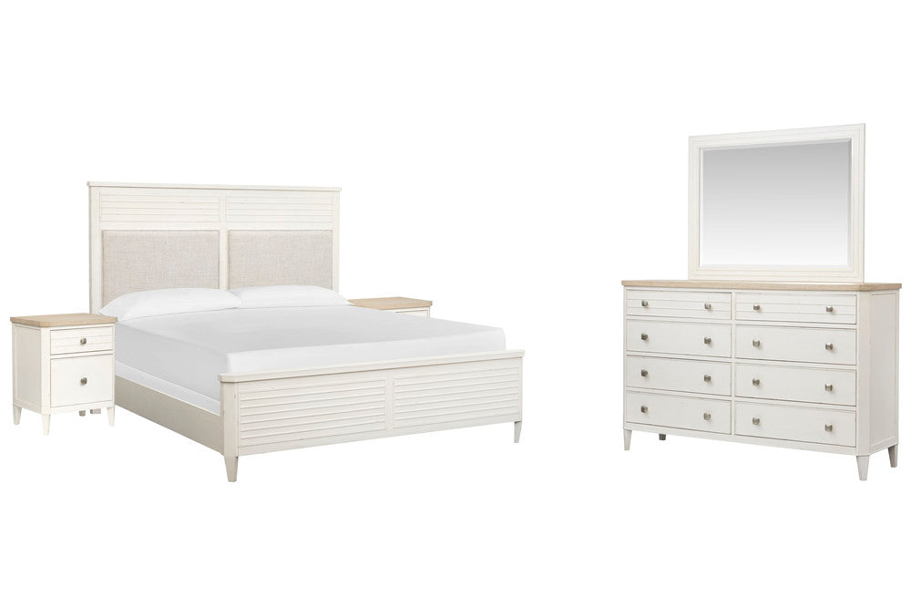 Salt Life Home - Echo Isles Sea Pearl And Driftwood California King Upholstered Panel Bed 2 Telephone Tables And Drawer Dresser With Landscape Mirror - B6310-75-KIT8 view 1