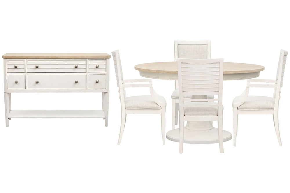 Salt Life Home - Echo Isles Sea Pearl And Driftwood Extendable 54" Round Dining Table With 2 Side Chairs 2 Arm Chairs And Sideboard - D6310-24-KIT8 view 1