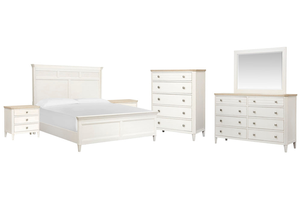 Salt Life Home - Echo Isles Sea Pearl And Driftwood Queen Classic Panel Bed 2 Nightstands Drawer Dresser With Landscape Mirror And Drawer Chest - B6310-57-KIT5 view 1