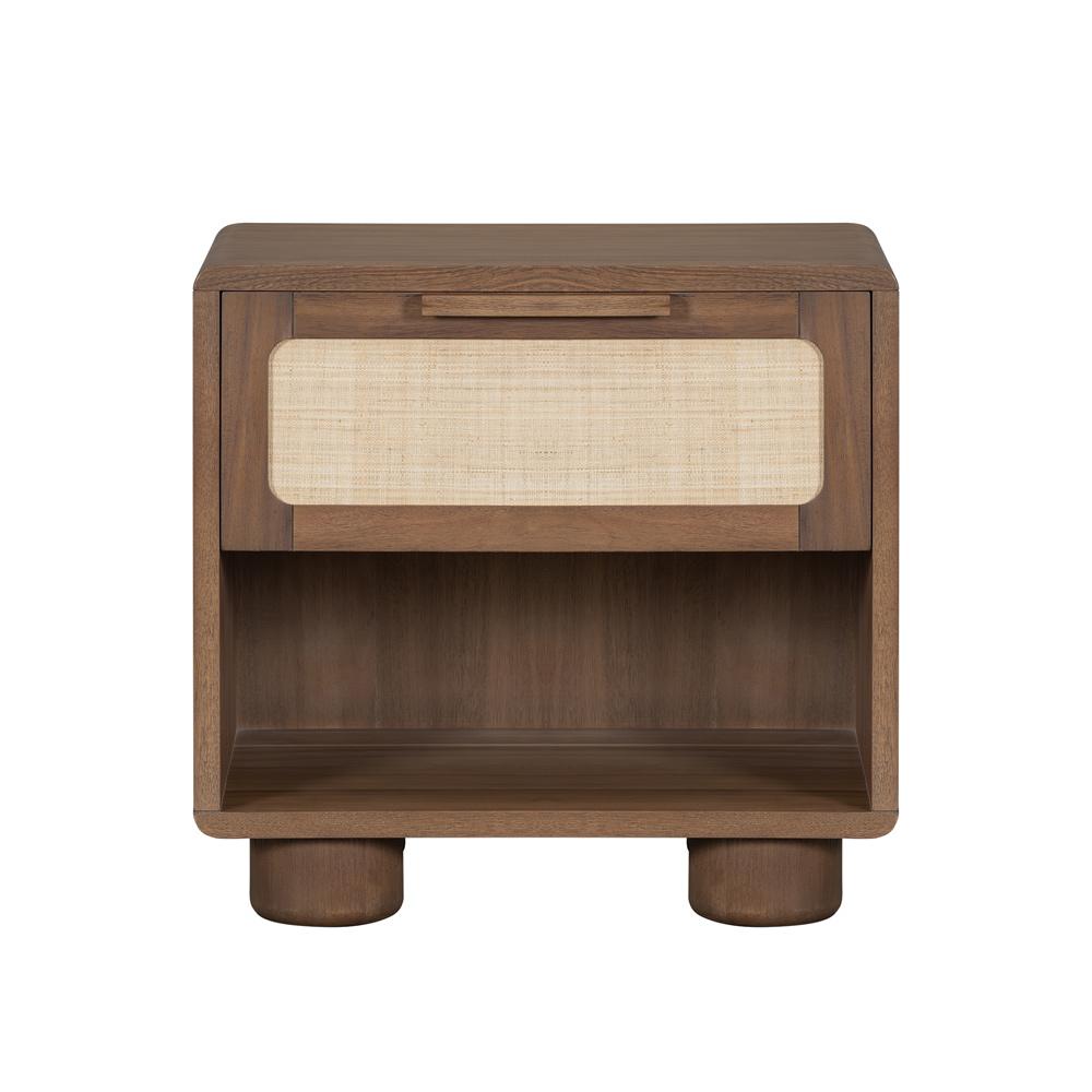 Salted Oak - Madera Mocha Acacia Wood with a Rattan Drawer Contempory 18in Nightstand - STO2304-MMC veiw 1