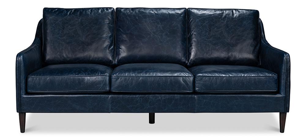 Sarreid Ltd - Alehandro Leather Sofa, Chateau Blue - 54057 veiw 2