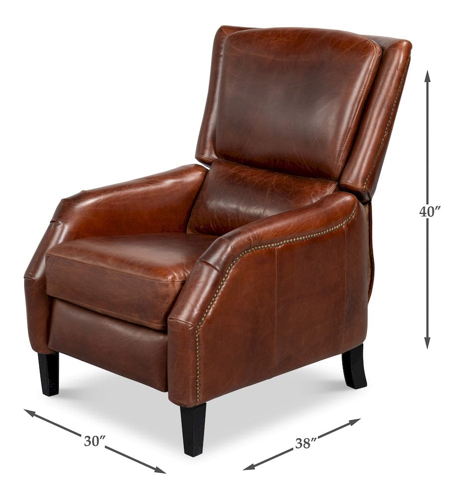 Sarreid Ltd - Ashford Leather Recliner in Brown - 54302 view 13