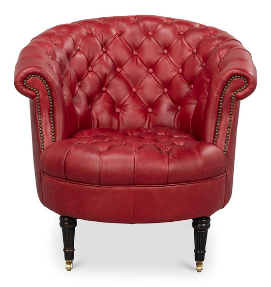 Sarreid Ltd - Bastian Armchair, New Rouge Leather - 54241 veiw 2