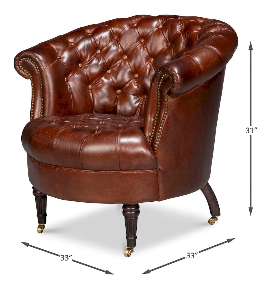Sarreid Ltd - Bastian Armchair, Newark Brown Leather in Brown - 54241-NB view 13