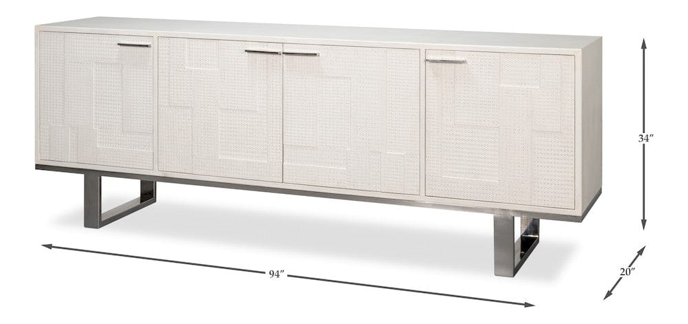 Sarreid Ltd - Bronzini Credenza, Embossed White in White - 53136-W view 12