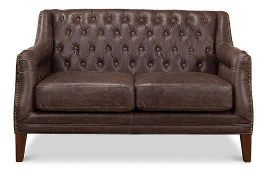 Sarreid Ltd - Brooks Leather Tufted 2 Seat Sofa - Brown - 28927 veiw 2