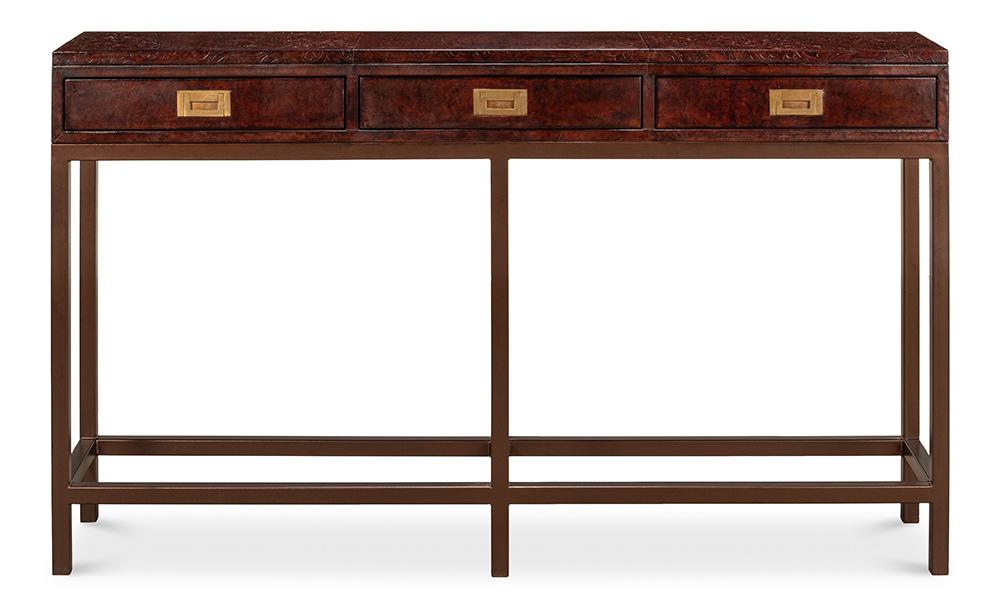 Sarreid Ltd - Campaign Embossed Console - Brown - 29859 veiw 2