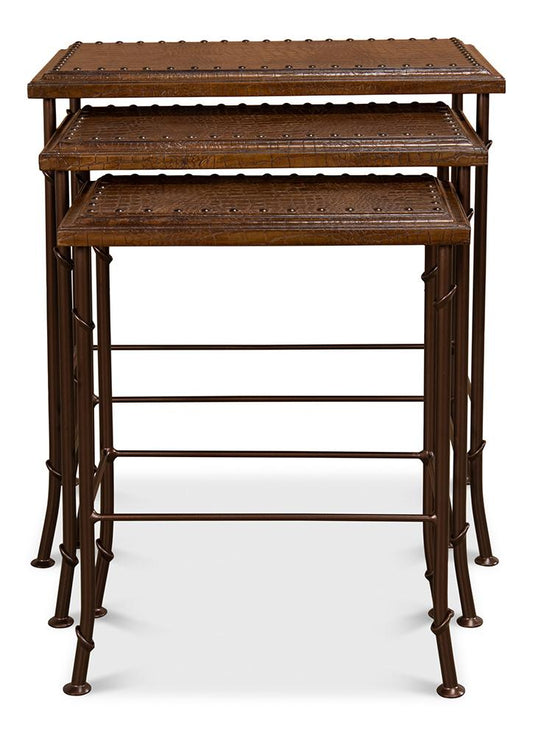 Sarreid Ltd - Croc Leather Nesting Tables, Set/3 - Brown - 25953 veiw 2