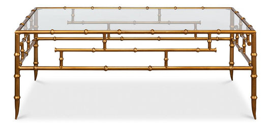 Sarreid Ltd - Faux Bamboo Metal Coffee Table 48in - Gold - 52851 veiw 2
