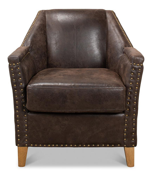 Sarreid Ltd - Granville Leather Chair - Brown - 29607 veiw 2