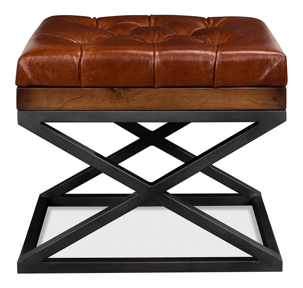 Sarreid Ltd - Leather Cushion Bench - Brown - 26755 veiw 2
