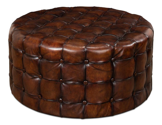 Sarreid Ltd - Leather Tufted Ottoman - Brown - 29549 veiw 2