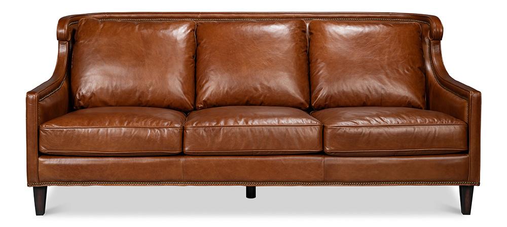 Sarreid Ltd - Philipe Distilled Leather Sofa,Brown - 54061 veiw 2