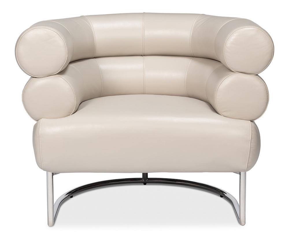 Sarreid Ltd - Rondo Occasional Leather Chair,White - 54066 veiw 2