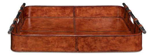 Sarreid Ltd - Safari Leather Tray in Brown - 26847 view 2