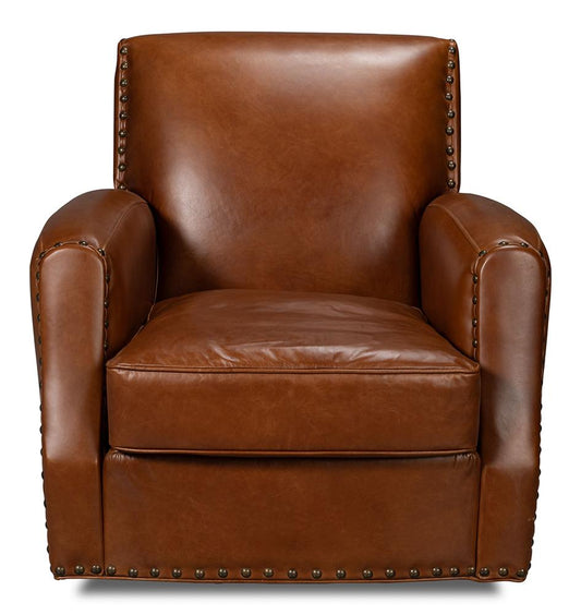 Sarreid Ltd - Taft Leather Swivel Chair, Havana Brown - 54104 veiw 2