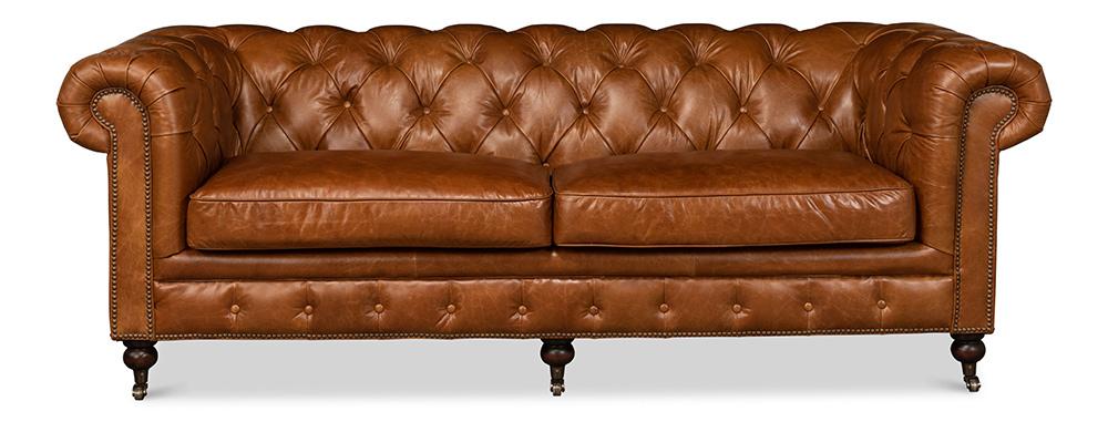 Sarreid Ltd - Tufted English Club Sofa, Cuba Brown - 53130 veiw 2