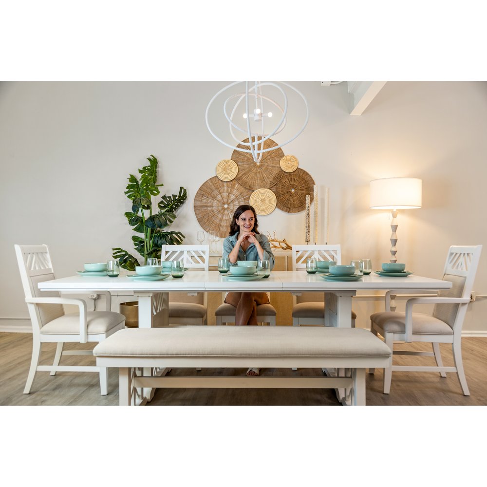 Sea Winds - Miramar - Extendable Trestle Dining Table with Self Storing Leaf (78"-96") - Sand and Stark White Finish - D77786-SAND view 6
