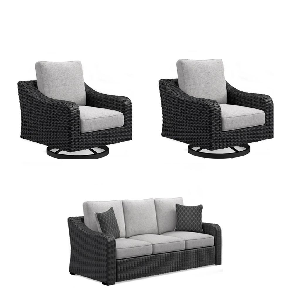 Signature Design by Ashley - Beachcroft Outdoor Sofa & 2 Lounge Chairs in Black/Light Gray veiw 1