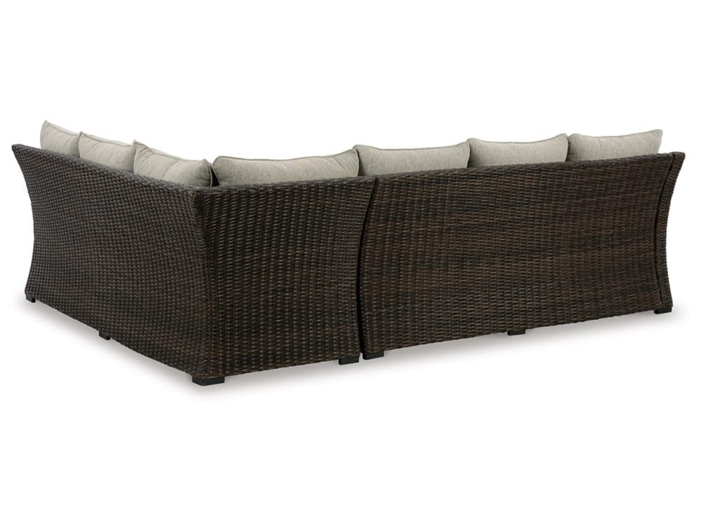 Signature Design by Ashley - Brook Ranch Outdoor Sofa Sec/Bench W/Cush (Set of 3) in Brown - P465-822 veiw 4