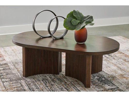 Signature Design by Ashley - Korestone Oval Cocktail Table in Dark Brown - T689-0 veiw 2