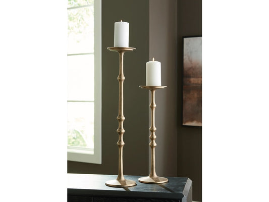Signature Design by Ashley - Larwick Candle Holder Set (Set of 2) in Antique Brass FInish - A2000683 veiw 2