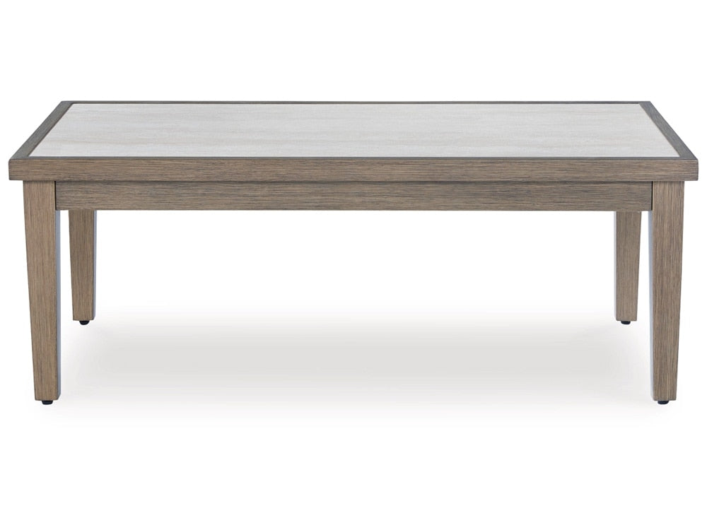 Signature Design by Ashley - Rainier Ranch Outdoor Rectangular Cocktail Table in Brown/Beige - P701-701 veiw 1