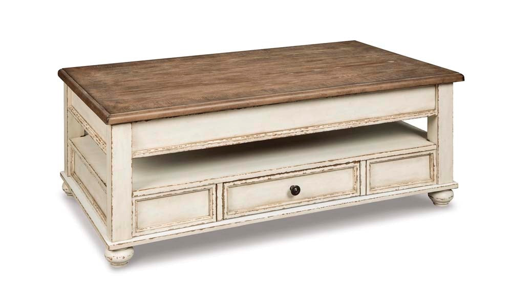 Signature Design by Ashley - Realyn Lift Top Cocktail Table in White/Brown - T523-9 veiw 1