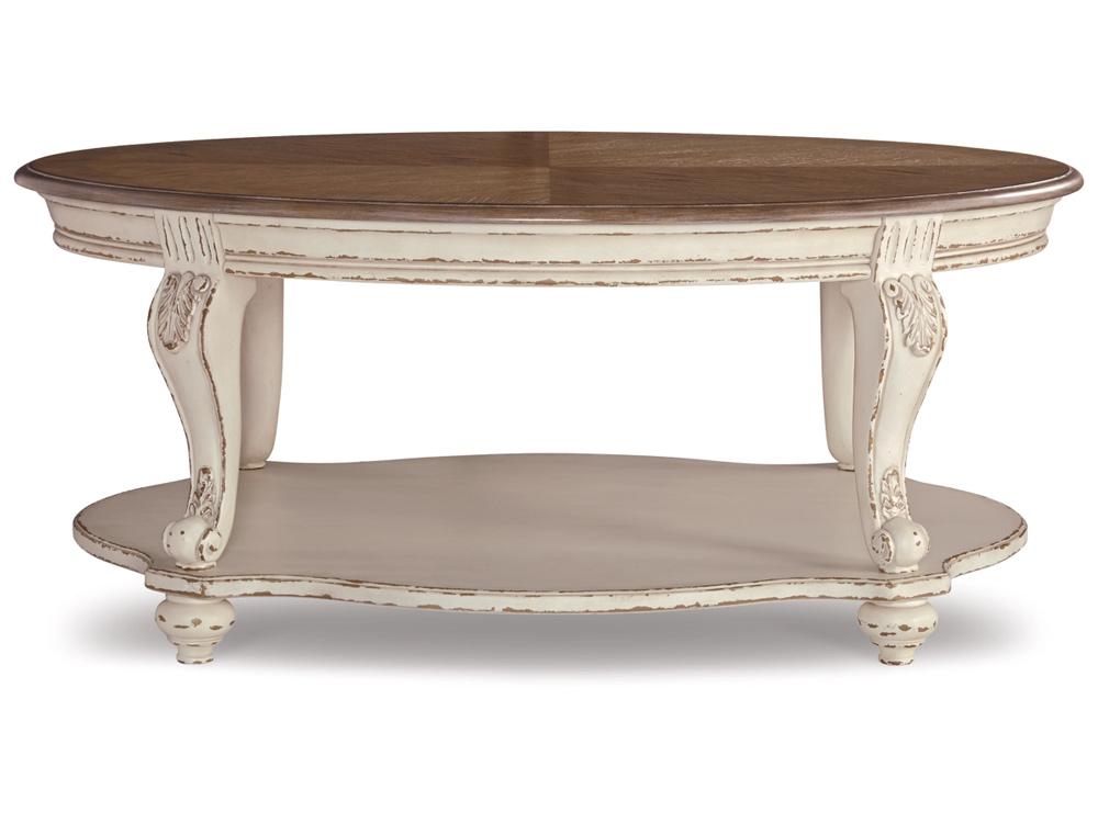Signature Design by Ashley - Realyn Oval Cocktail Table in White/Brown - T743-0 veiw 1