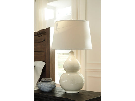 Signature Design by Ashley - Saffi Ceramic Table Lamp in Cream - L100074 veiw 2