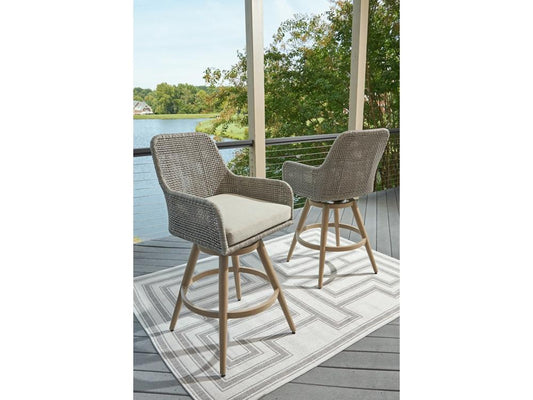 Signature Design by Ashley - Seton Creek Outdoor Barstool With Cushion (Set of 2) in Beige/Gray - P798-130 veiw 2