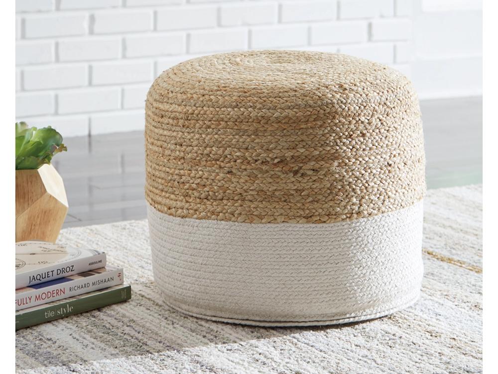 Signature Design by Ashley - Sweed Valley Pouf in Natural/White - A1000420 veiw 2