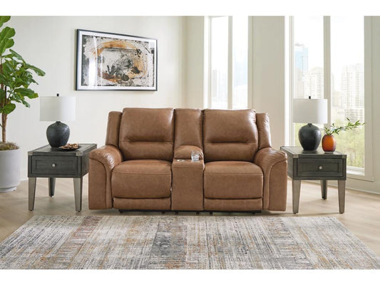 Signature Design by Ashley - Trasimeno Pwr Reclining Loveseat W/Adj Headrest & Console in Caramel - U8281518 veiw 2