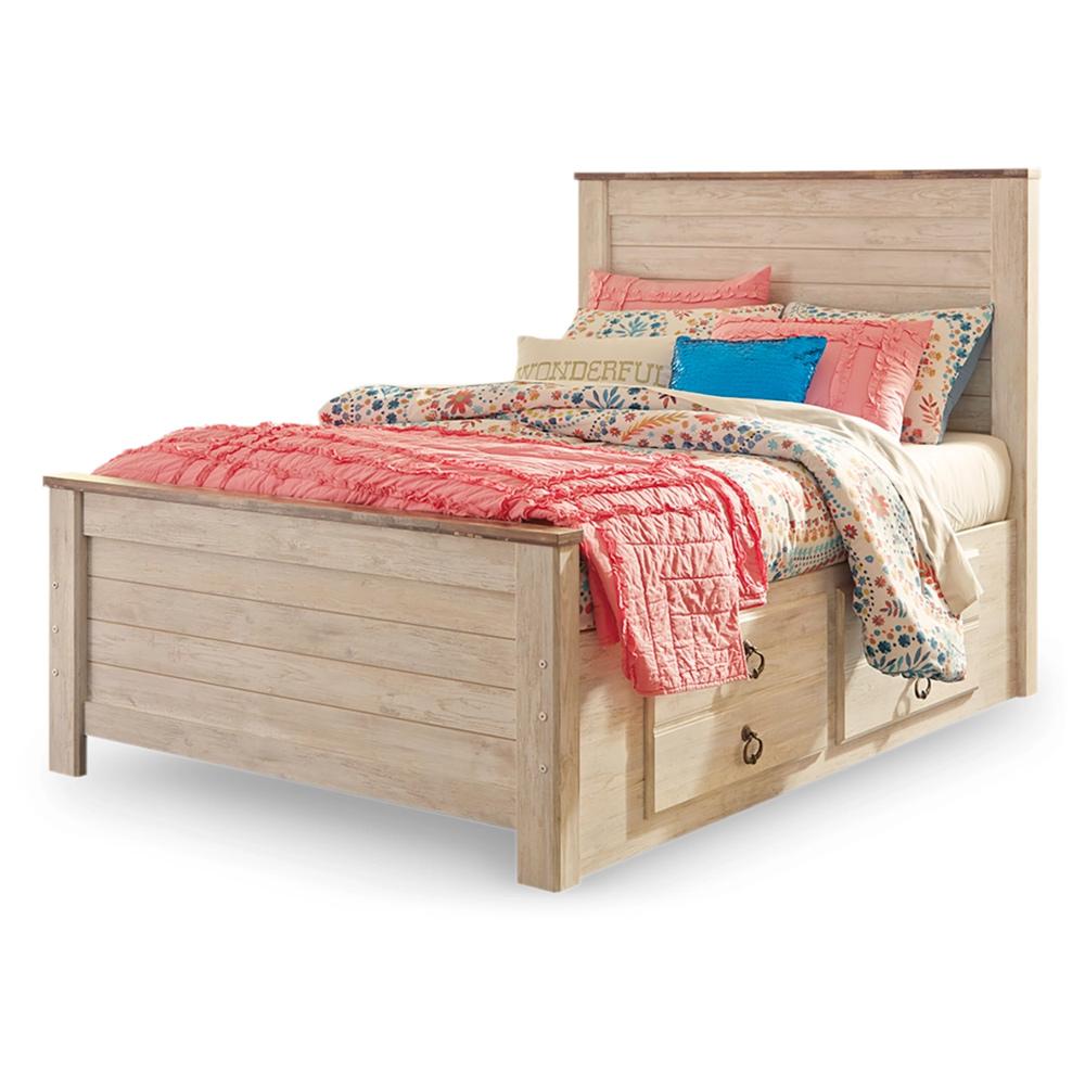 Signature Design by Ashley - Willowton Full Panel Bed With 2 Storage Drawers in Whitewash veiw 1