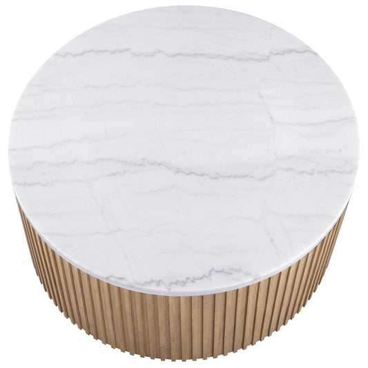 Steve Silver - Colvin 36" Round White Marble Top Coffee Table, Toffee - COL100NWMC view 2
