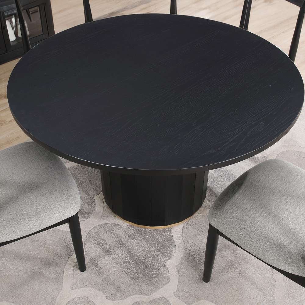 Steve Silver - Magnolia 52-inch Round Dining Table & 4 Upholstered Side Chairs - Black Finish - MM520K-D5PC veiw 3