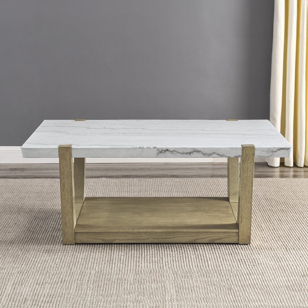 Steve Silver - Perth White Marble Cocktail Table with Casters - ER100C view 5