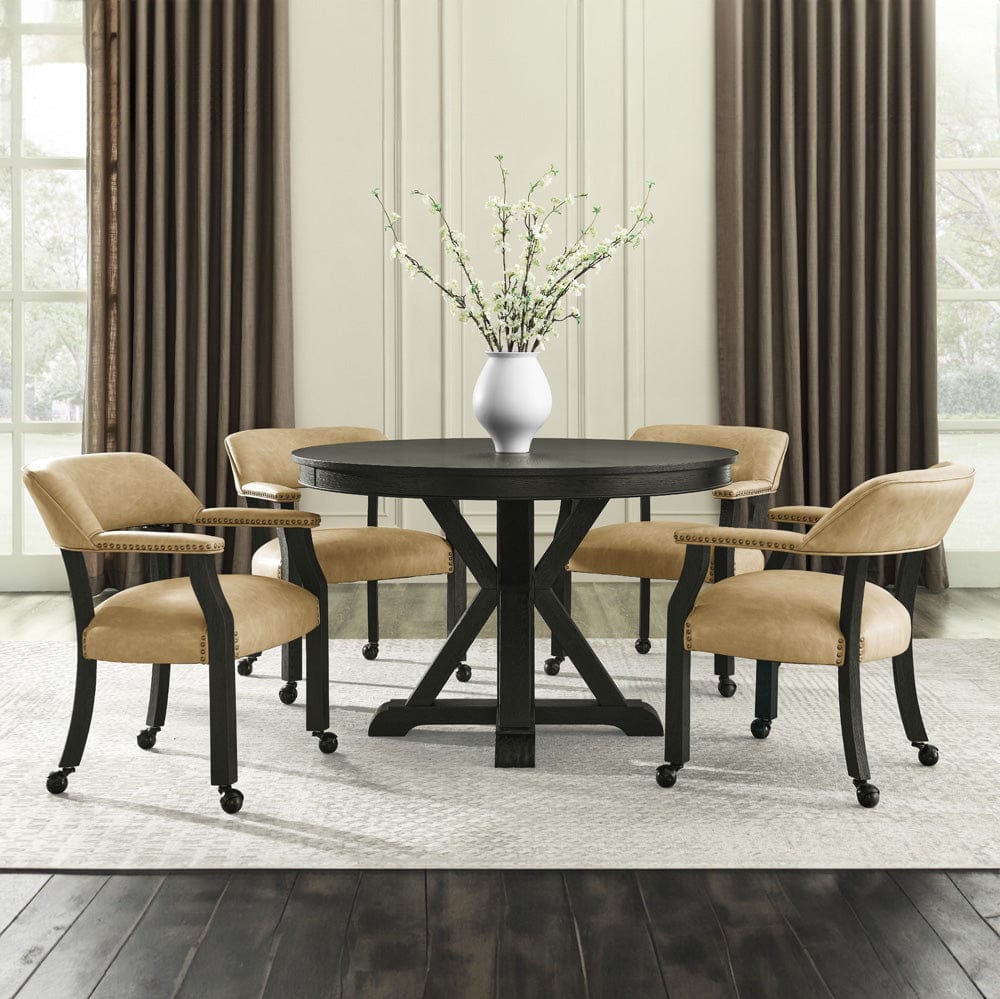 Steve Silver - Rylie Dining Table & 4 Captains Chairs, Black Finish with Sand Vegan Leather - RL500K-D5PC view 8
