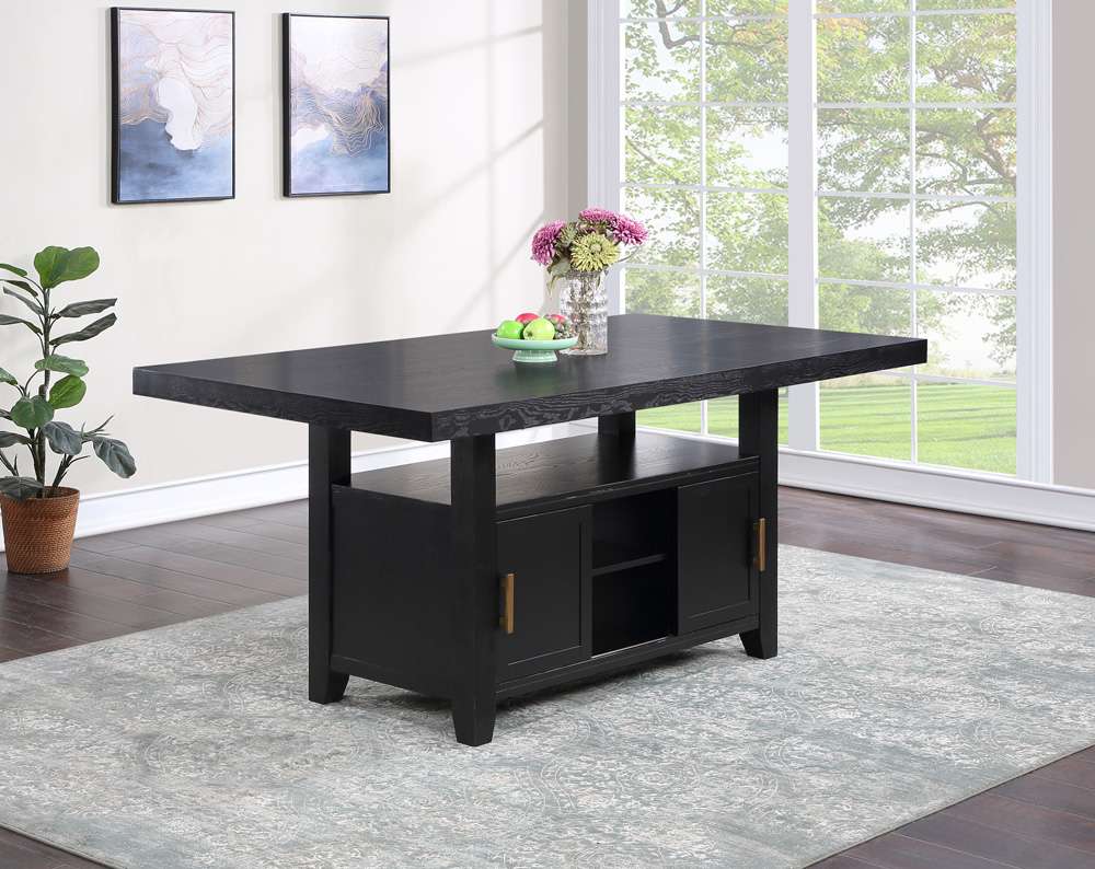 Steve Silver - Yves Black Counter Table With Storage and 4 Grey Counter Chairs - YS500SB-C5PC-G veiw 6