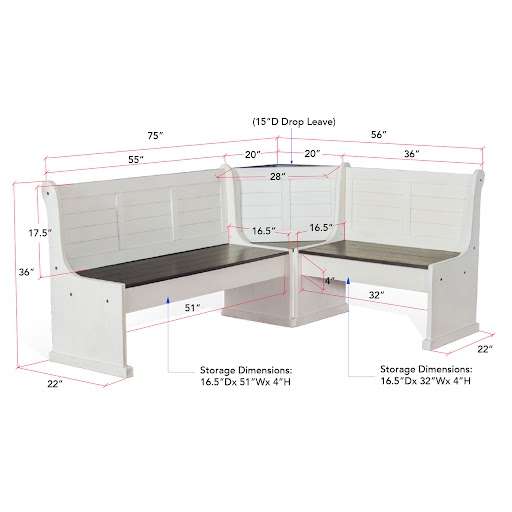 Sunny Designs - Bayside Corner Bench (Nook) in Off White - 0113MW-BL_BS veiw 3