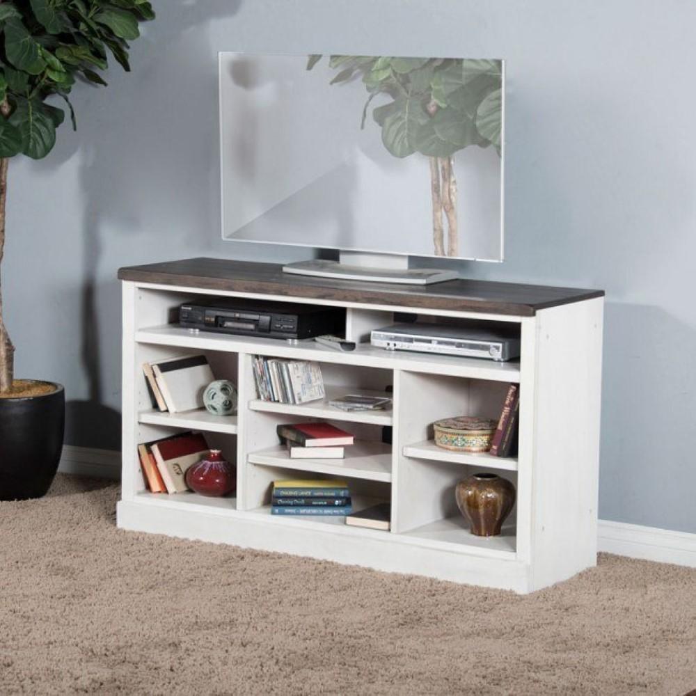 Sunny Designs - Carriage House 55in TV Console in White & Dark Brown - 3599EC-55 veiw 2