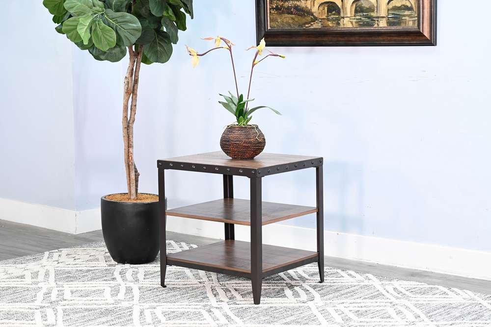 Sunny Designs - San Diego Metal & Solid Wood End Table in Brown - 3173AB-E veiw 2