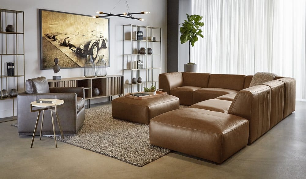 Sunpan - 5West Portman Swivel Lounge Chair - Marseille Concrete Leather - 106484 view 9