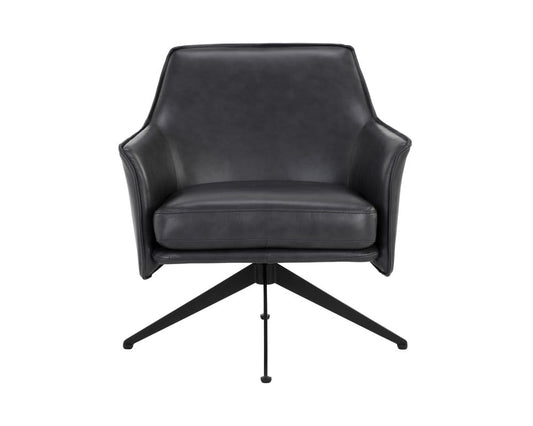 Sunpan - Crosby Swivel Lounge Chair - Alpine Black Leather - 111085_CLOSEOUT view 2